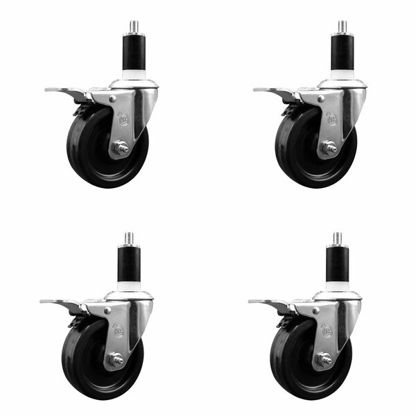 Service Caster 4'' SS Phenolic Swivel 1-3/8'' Expanding Stem Caster Set Total Lock Brake, 4PK SCC-SSEXTTL20S414-PHS-138-4